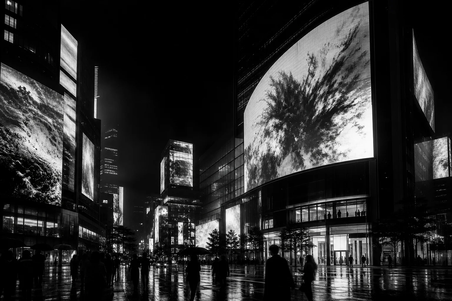 都市の大型ビジョンに映る広告